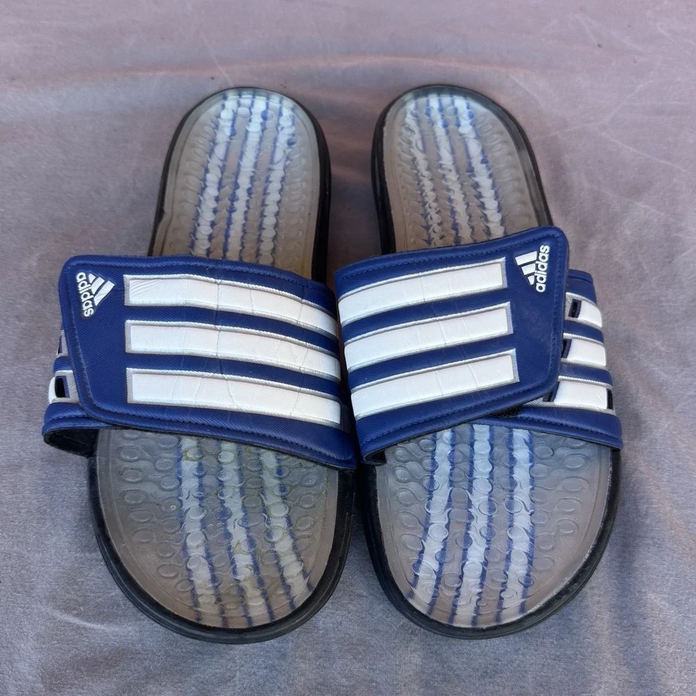 Size 13 - ULTRA RARE 2011 ADIDAS GEL‎ CUSHIONED BLUE SLIDES MEN'S 807075